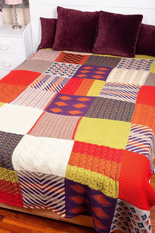 Pamuklu Çift Kişilik Patch Battaniye - Multı Renk - 1