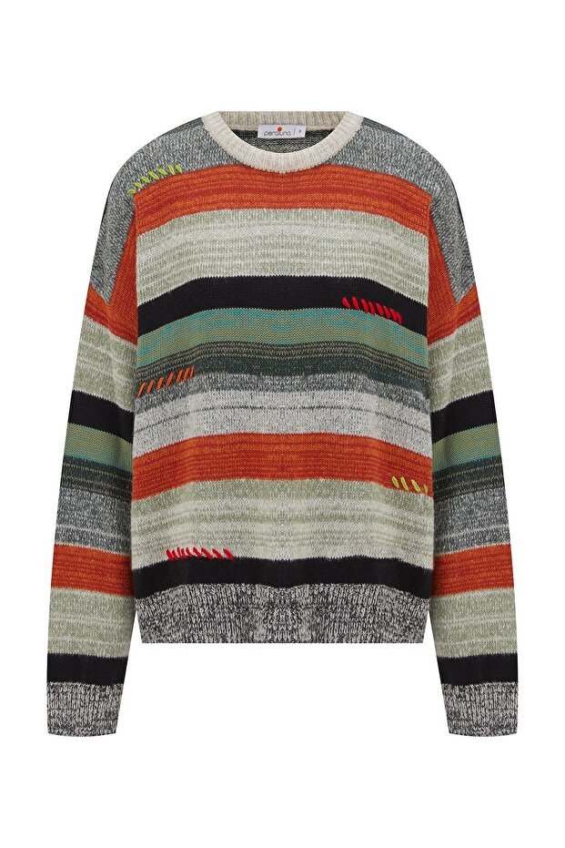 Camıla Pullover Bol Kesim El Işlemeli Kadın Triko Kazak - Multi - 8