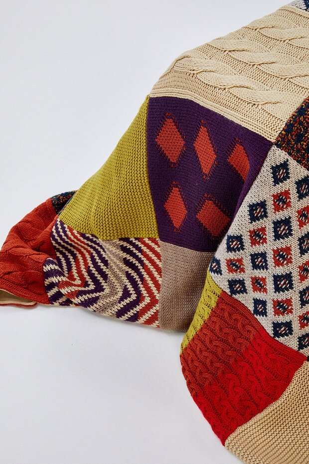 Pamuklu Çift Kişilik Patch Battaniye - Multı Renk - 4