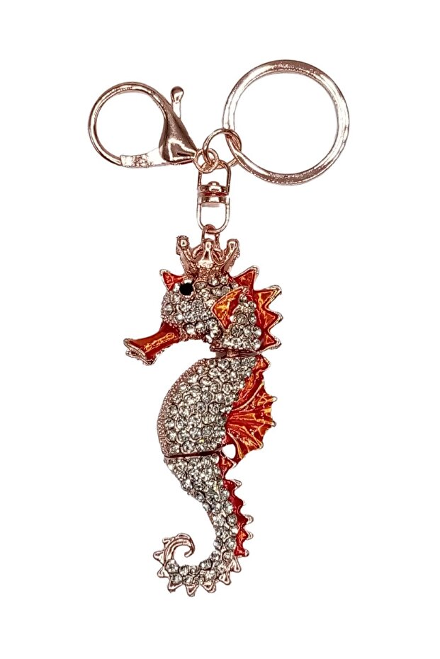 Orange Crystal Stone Seahorse Keychain