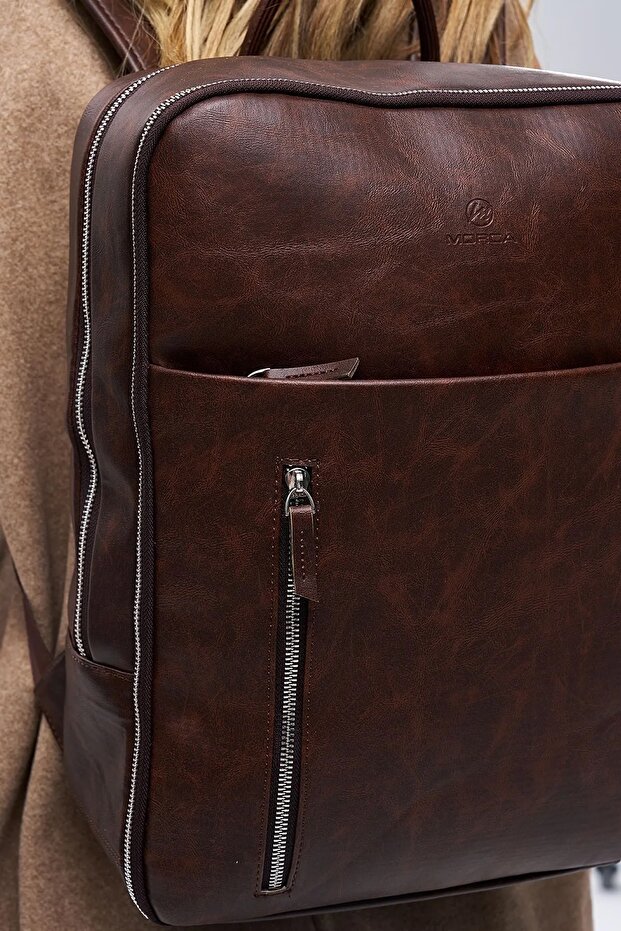 Deridense Organizer Laptop Premium Vegan Leather Backpack Laptop Bag Unisex