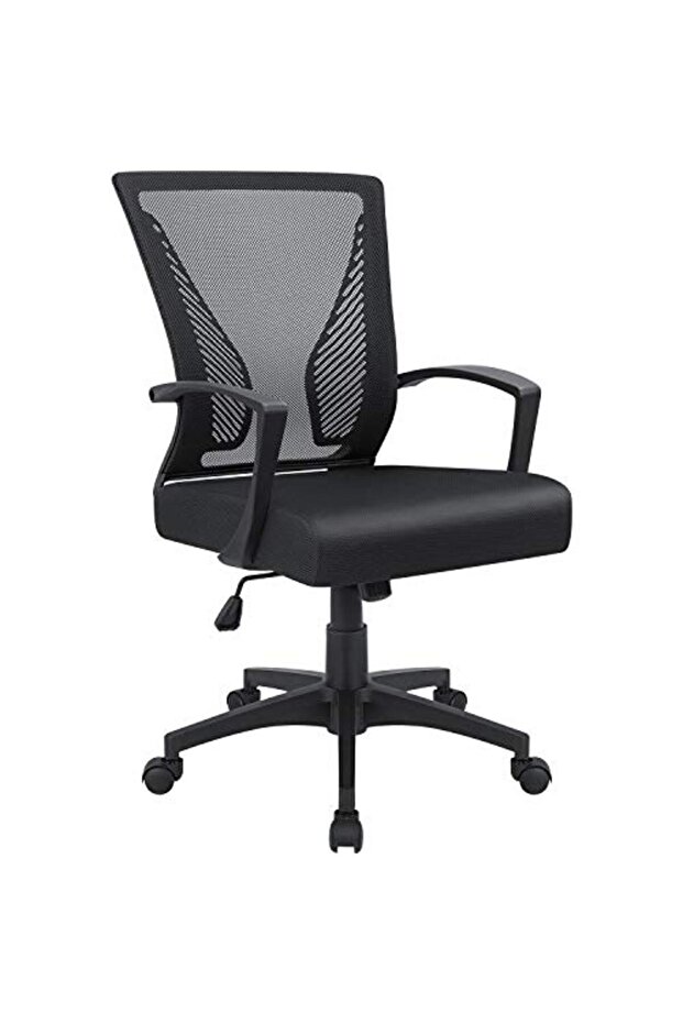 Ergonomic Mesh Office Chair with Lumbar Support & Armrest - Black, Comfortable & Adjustable