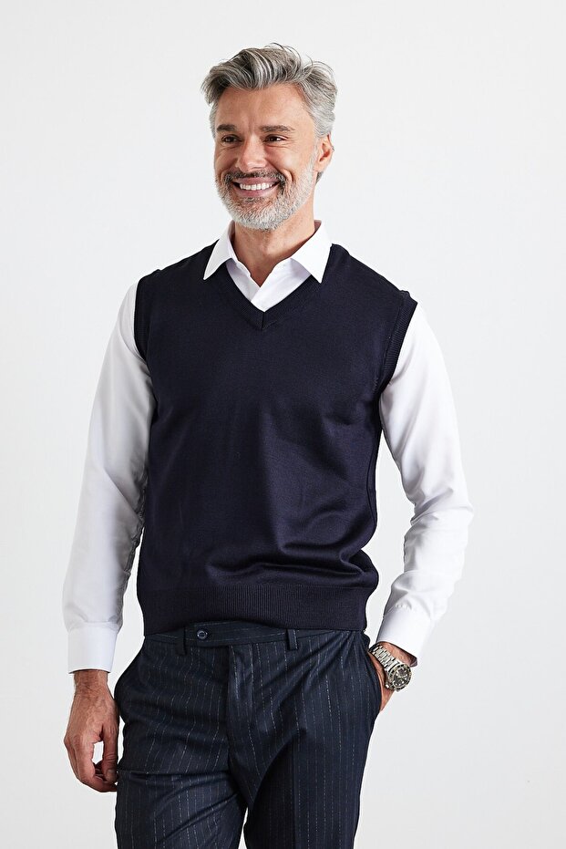 Men's Plus Size Regular Cut V-Neck Sleeveless Sweater Knitwear Sweater