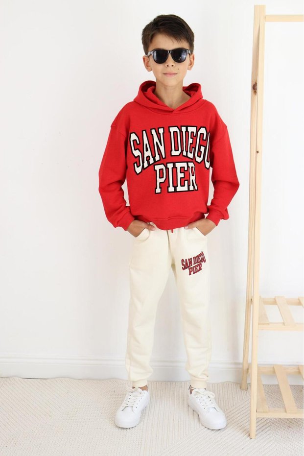 Unisex San Diego Text Detailed Hooded Children's Bottom Top Tracksuit Set
