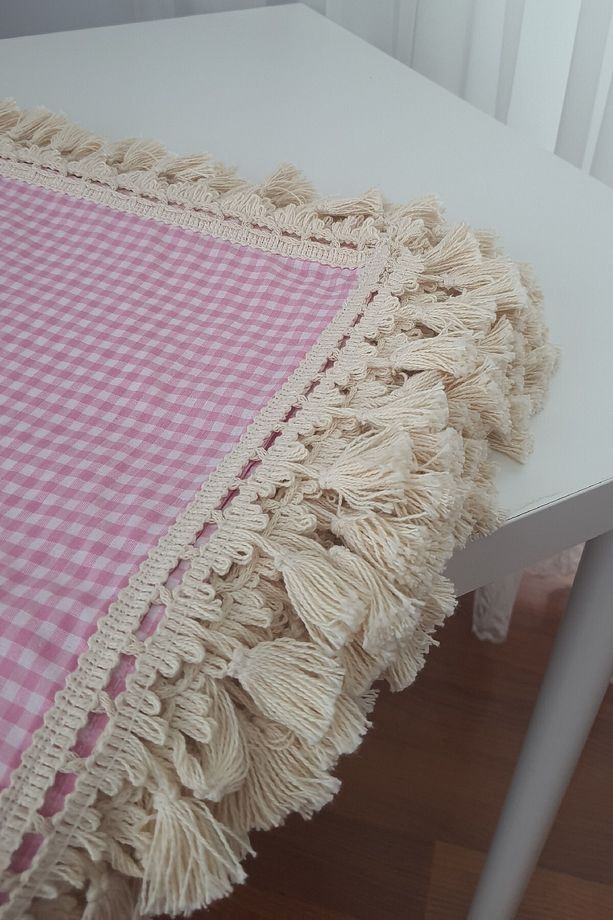 pembe kare desen pötikareli masa örtüsü, sofra bezi ,piknik örtüsü - 4