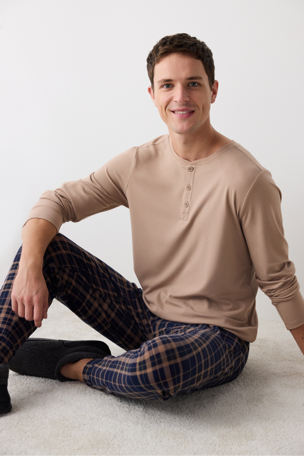 Bej Jogger Pantolon Pijama Takımı - 3