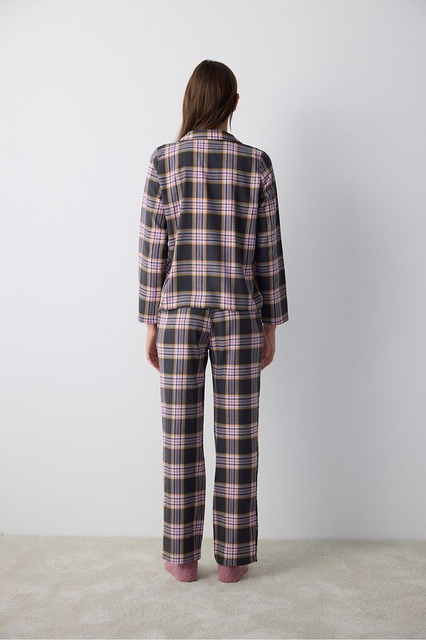 Pamuklu Halie Checked Antrasit Gömlek Pantolon Pijama Takımı - 5