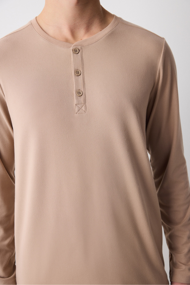Bej Jogger Pantolon Pijama Takımı - 4