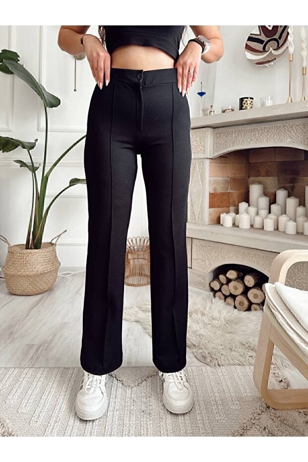 Siyah Ispanyol Paça Likralı Palazzo Pantolon - 3