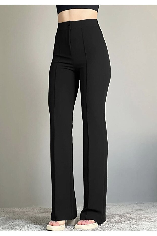 Siyah Ispanyol Paça Likralı Palazzo Pantolon - 6