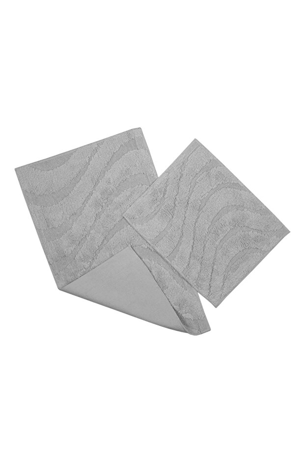 سجادة حمام مكونة من قطعتين بنمط مموج باللون الرمادي الفاتح - 1