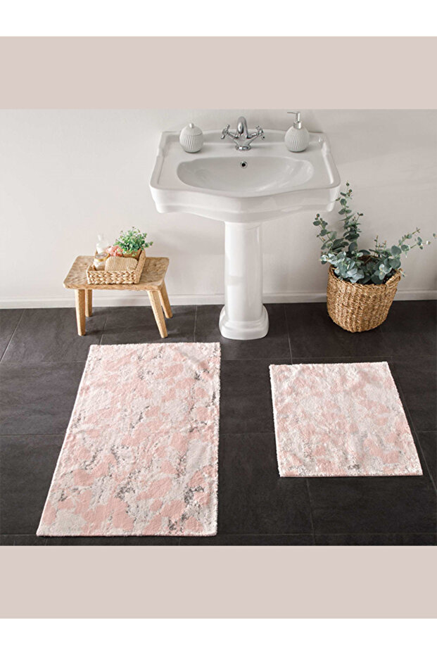 Bathroom Mat Set of 2 Cotton Flower Powder