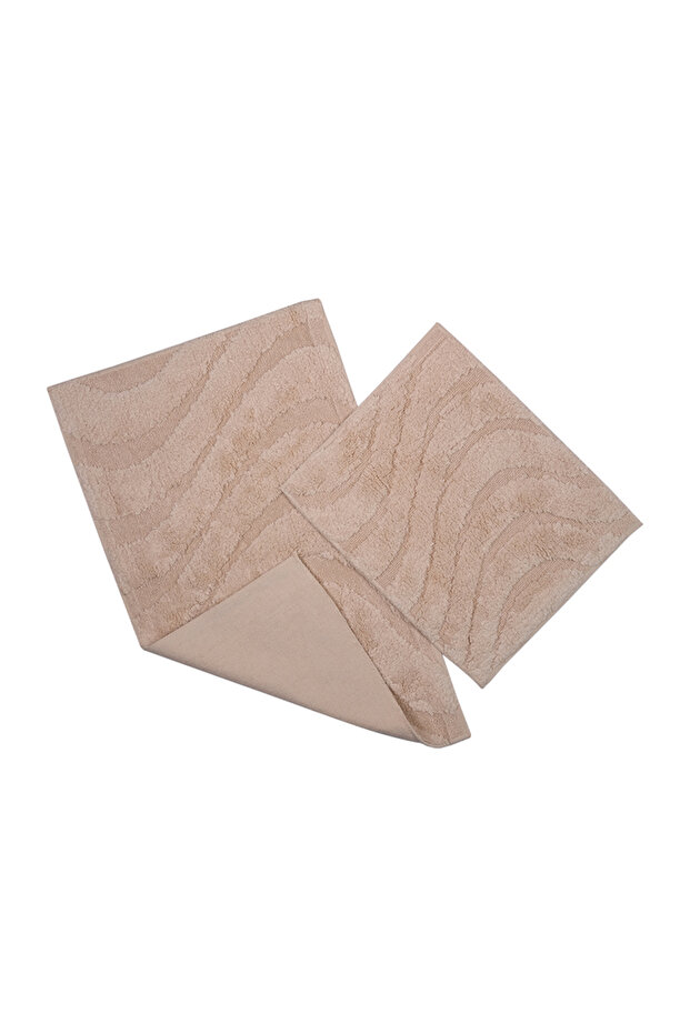 سجادة حمام مكونة من قطعتين بنمط مموج بني فاتح - 1