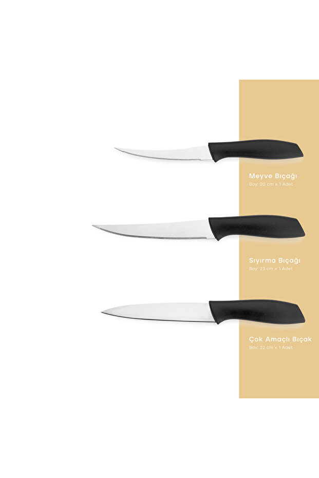 Quick Chef Bıçak Seti 3 Parça-Siyah - 1