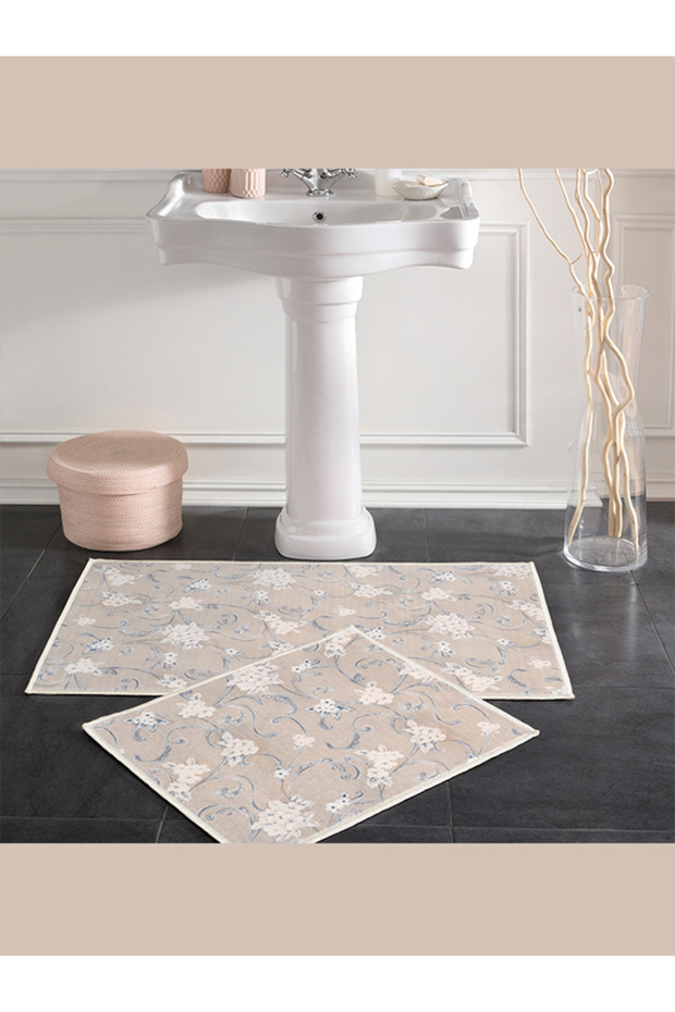 طقم سجادة حمام مكون من قطعتين مطبوع عليه زهور - 1