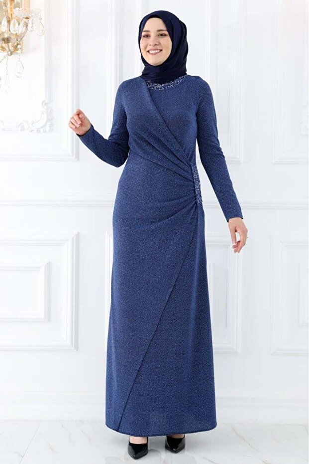 Simay Tesettür Abiye İndigo - 1