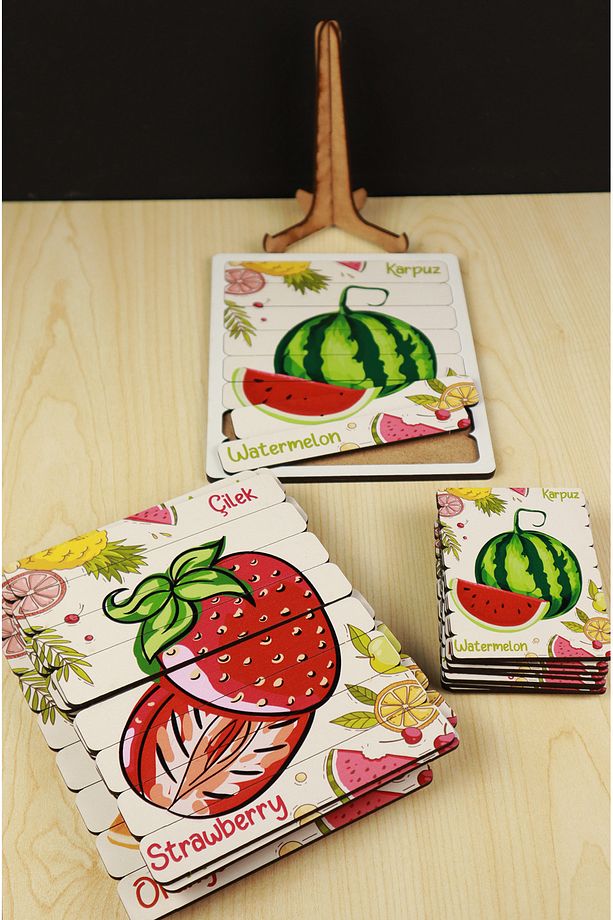 Ahşap Çubuk Puzzle, 10lu Set Puzzle, Meyveler Puzzle, Montesorri Puzzle - 3