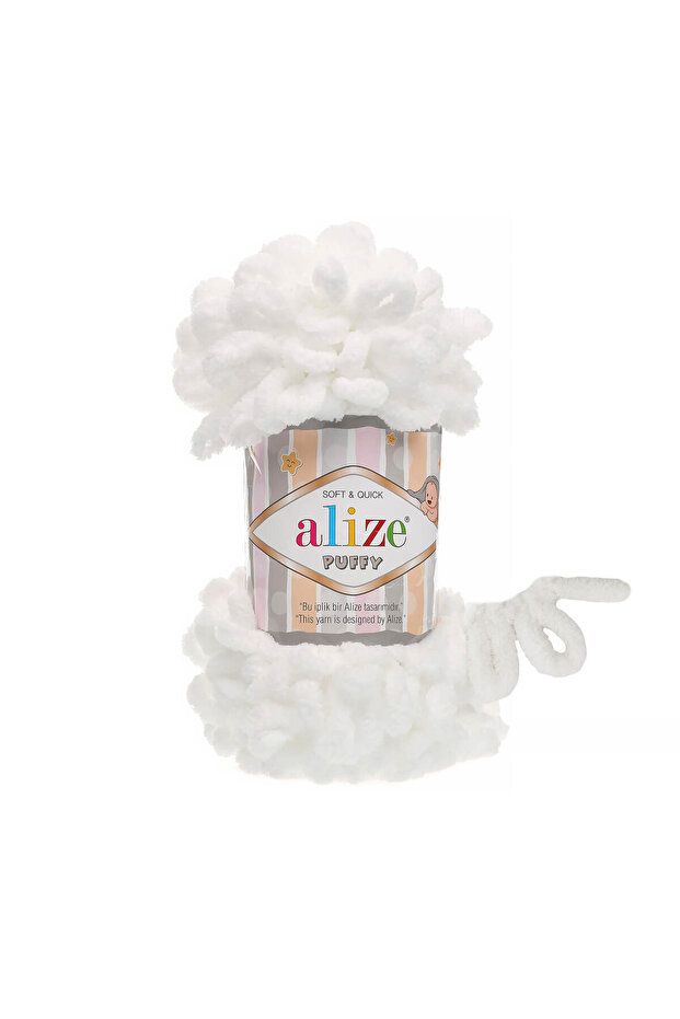 55 White Alize Puffy Slippers - 15 Pieces, 3 Packs, Hand Knitted Blanket and Thread