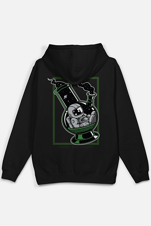 Bong Astronaut Back Printed Oversize Hooded Sweatshirt Black Hoodie H1198