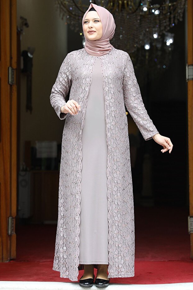 Papatya Tesettür Evening Dress Mink
