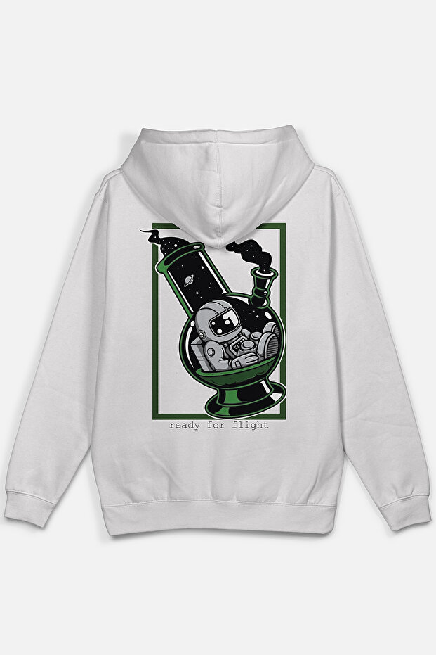 Bong Astronaut Back Printed Oversize Hooded Sweatshirt Ecru Hoodie H1198