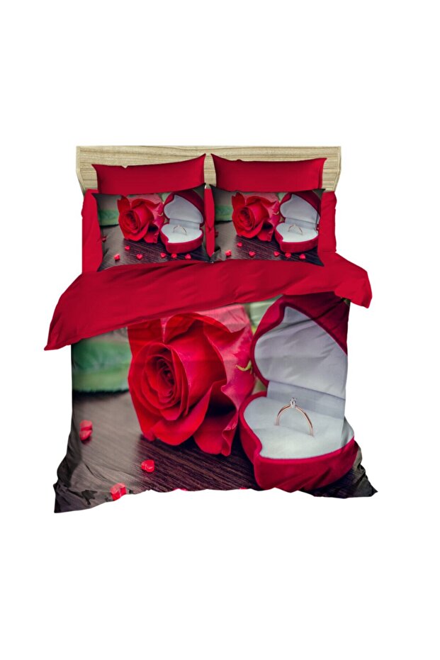 Red Rose Patterned Double Duvet Cover Set