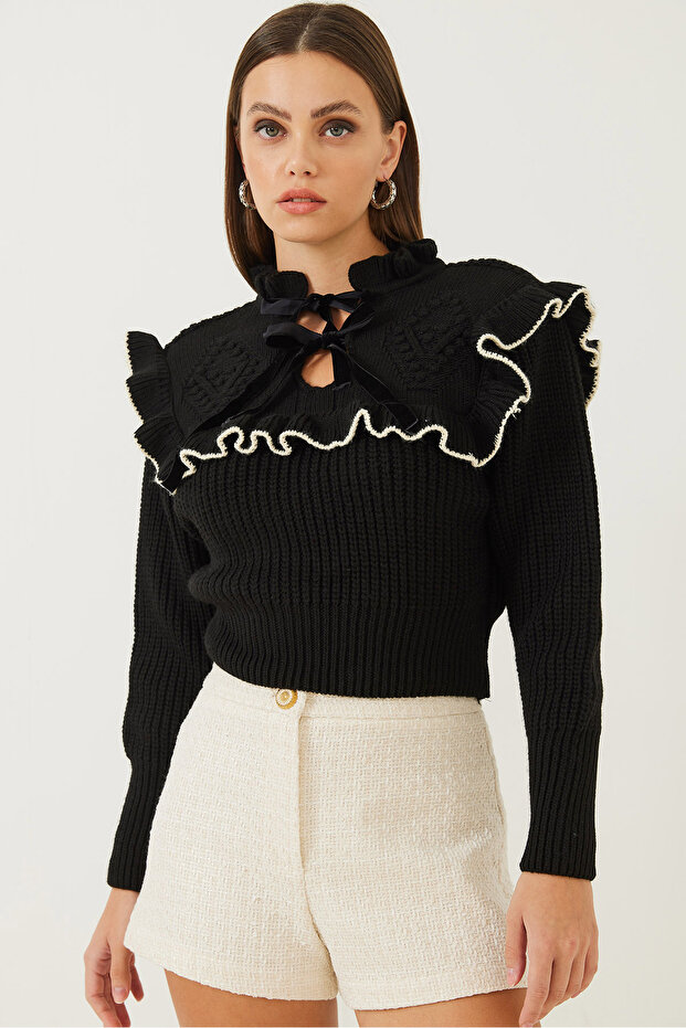 Damenpullover mit Rüschen und Schleifendetail - 5