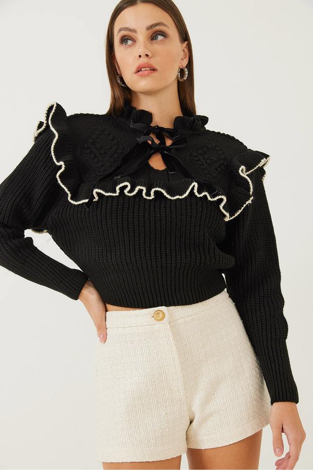 Damenpullover mit Rüschen und Schleifendetail - 2