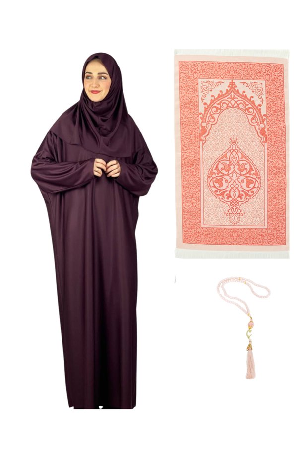 Prayer Dress Scarf Prayer Rug Rosary Set, Islamic Clothing Suit Ferace Turban Shawl