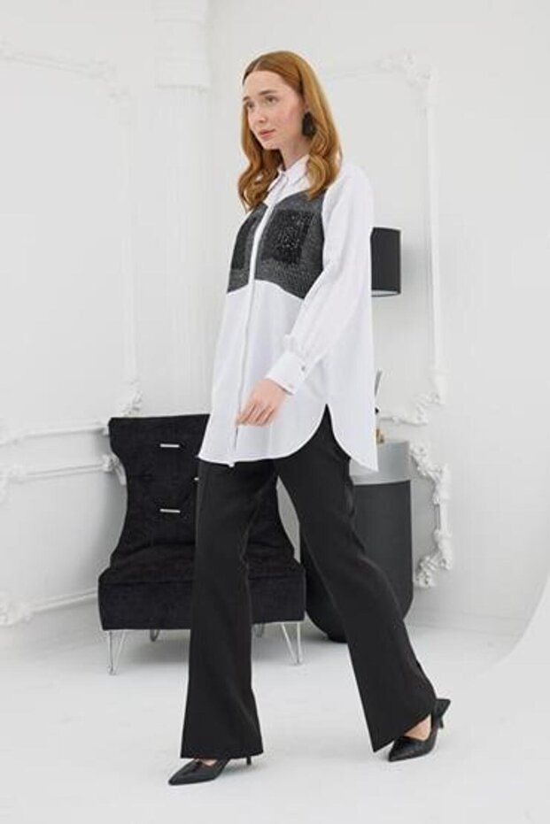 TRİKO DETAYLI PAYET CEPLİ GÖMLEK - 2