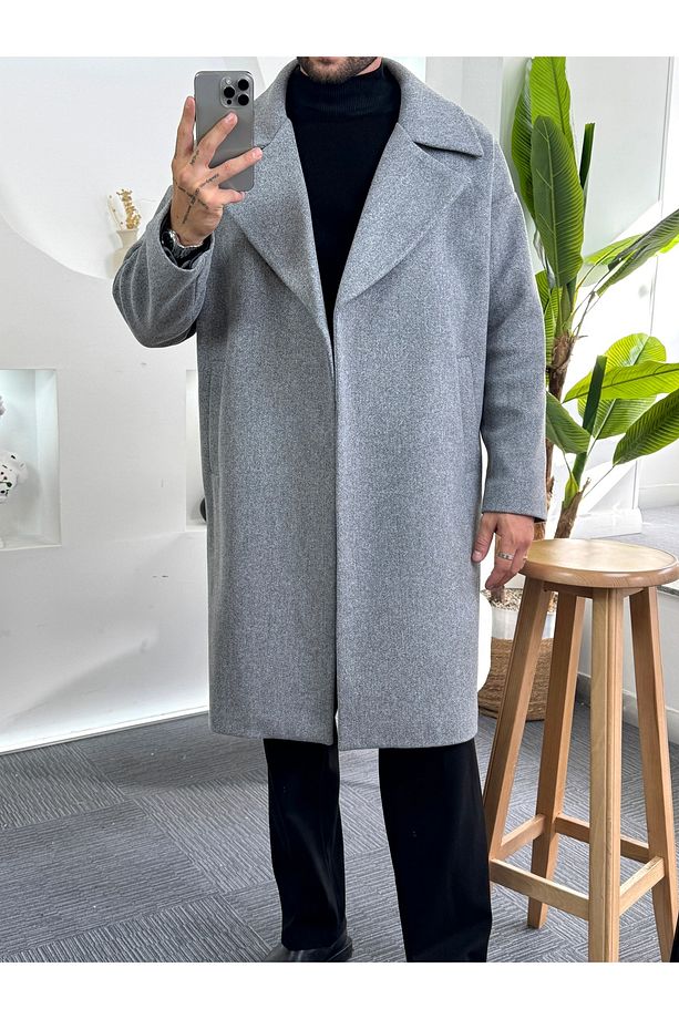Gri Oversize Eks Kaşe Kaban - 5