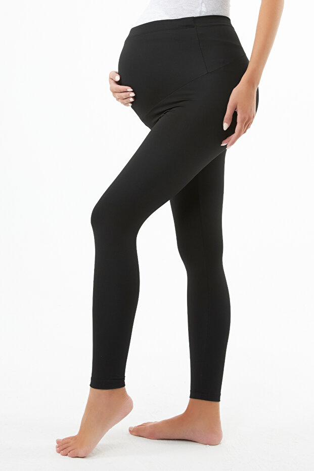 Fekete sztreccs magas derekú kismama leggings - 3