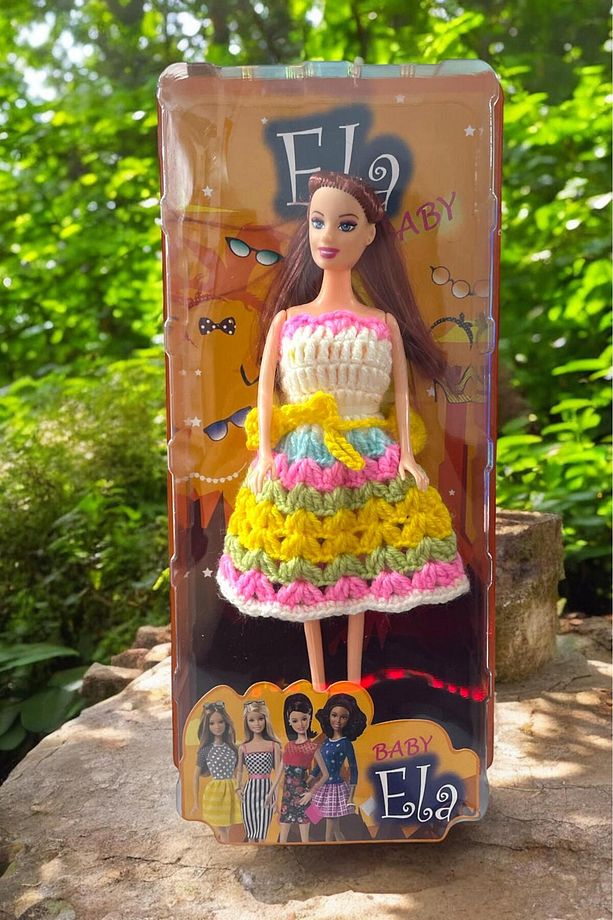 Ela Bebek Örgü Elbiseli Bebek 27cm - 1