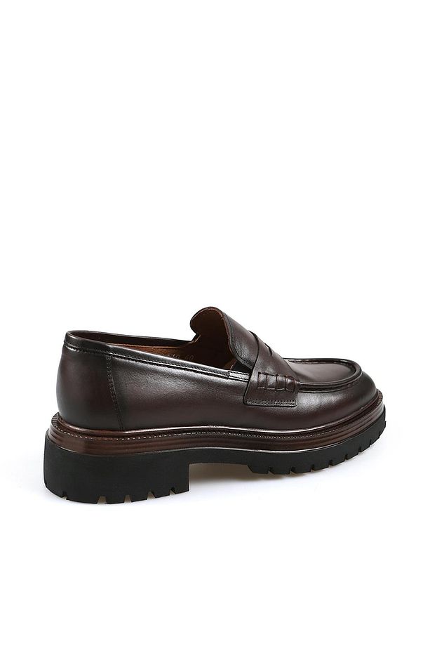Kahve %100 Deri Yüksek Taban Loafer Ayakkabı - 3
