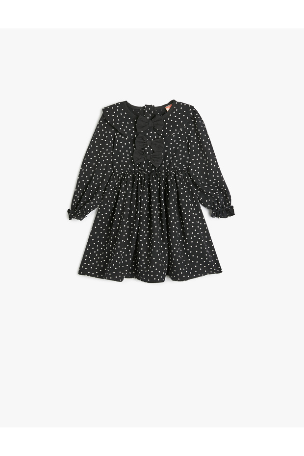 Round Neck Long Sleeve Bow Detailed Viscose Dress