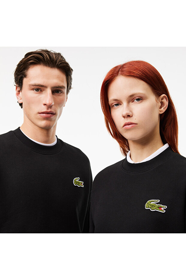 Loose Fit Bisiklet Yaka Organik Pamuk Unisex Siyah Sweatshirt - 2