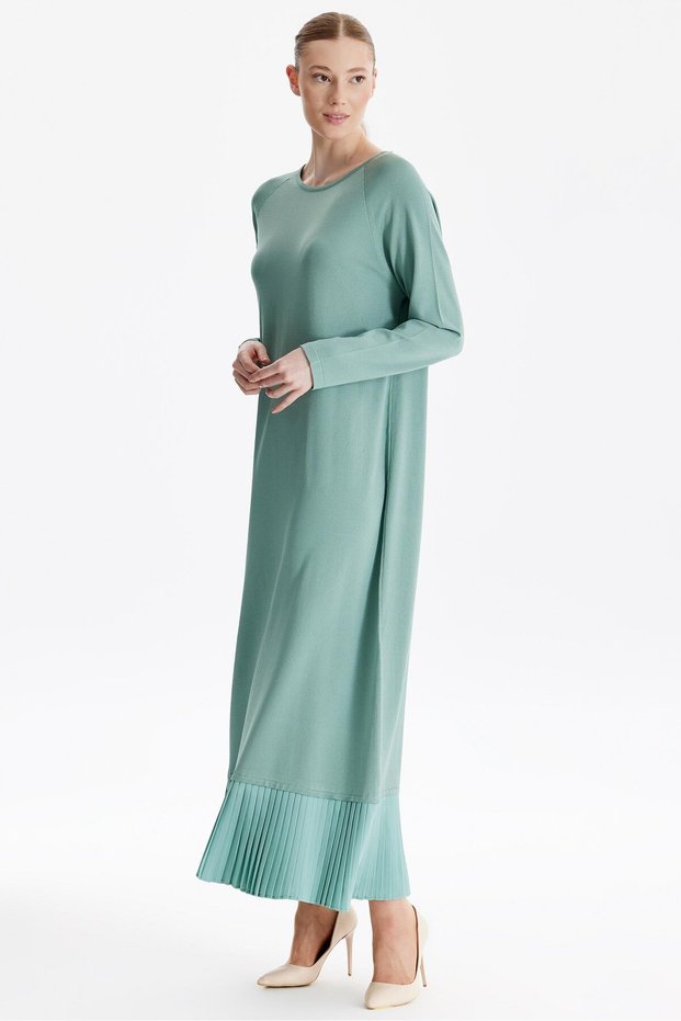 Green Rayon Dress - Pleated under Skirt