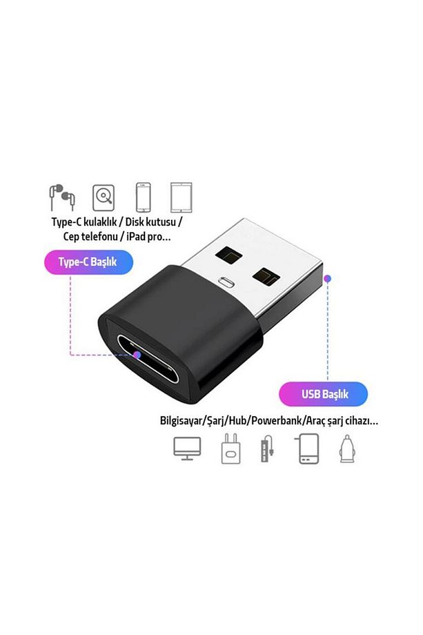 Yeni Nesil Başlık Aparatı Usb 3.0 To Type C 3.1 Şarj Data Çevirici Dönüştürücü Adaptör Siyah - 4