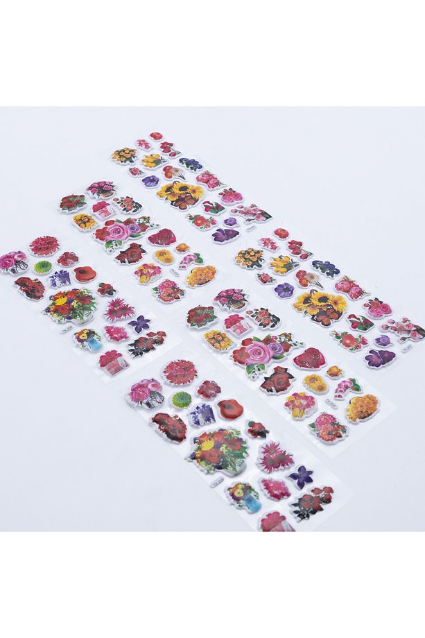 6 adet kabartmalı yapışkan sticker, renkli çiçekler - 1