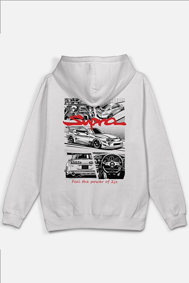 Supra 2Jz Racing Car Car Back Printed Hooded Semi Oversized Sweatshirt Ecru Hoodie 1209
