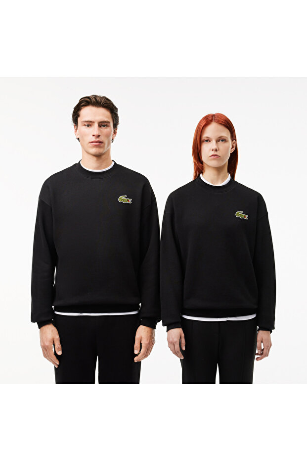 Loose Fit Bisiklet Yaka Organik Pamuk Unisex Siyah Sweatshirt - 1