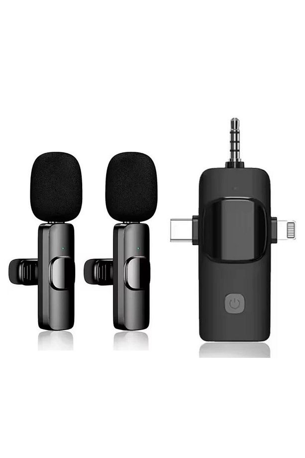 2'li Kablosuz Yaka Mikrofonu Typc /Iphone Girişli Telefon Uyumlu Wirelees Yaka Mikrofonu - 1