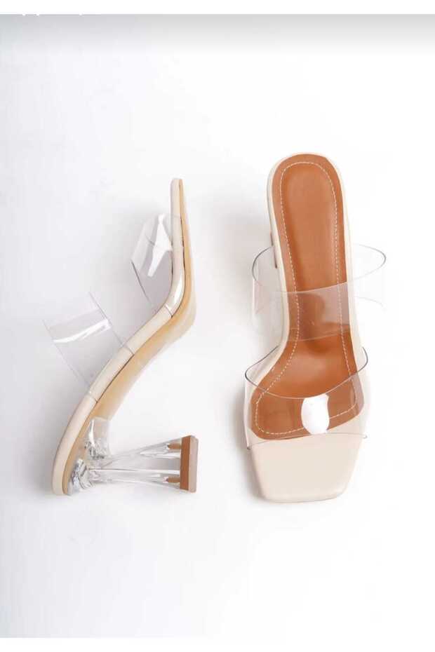 Transparent Heeled Transparent Banded Women's Slippers