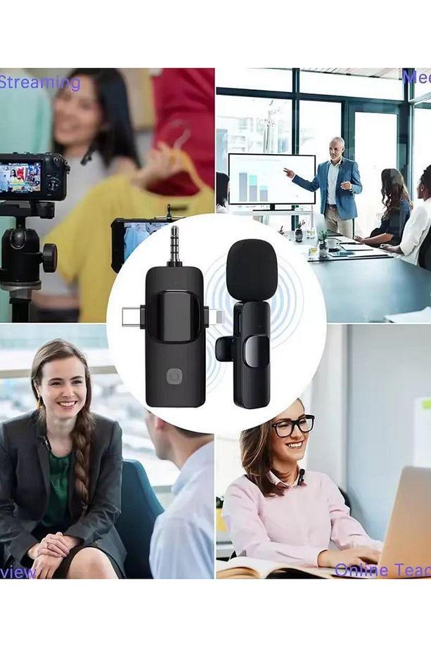 2'li Kablosuz Yaka Mikrofonu Typc /Iphone Girişli Telefon Uyumlu Wirelees Yaka Mikrofonu - 8