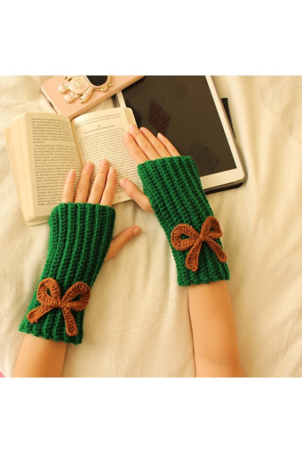 El Yapımı Parmaksız Model Kışlık Eldiven Yeşil Kk - 1