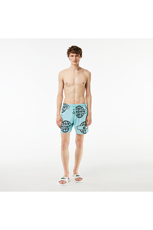 Erkek Baskılı Yeşil Şort - 1