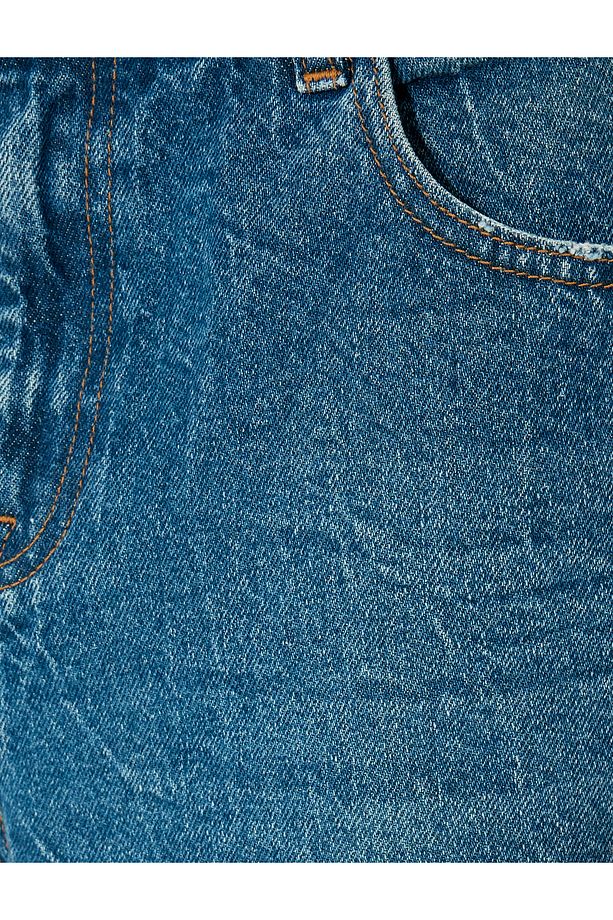 X Inji - Uzun Bermuda Denim Şort Kesik Paça Düğme Detaylı - 6