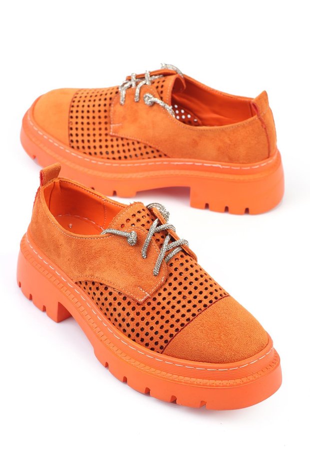 Slade Orange Nubuck Women's Ballerina Stone Lace-up Shoes
