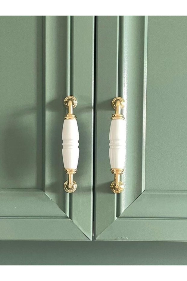 9,6Cm-White-Gold-Porcelain Handle Handle Cabinet Drawer Furniture Kitchen-Handle -Pearl 96Mm-Metal-Stk2969