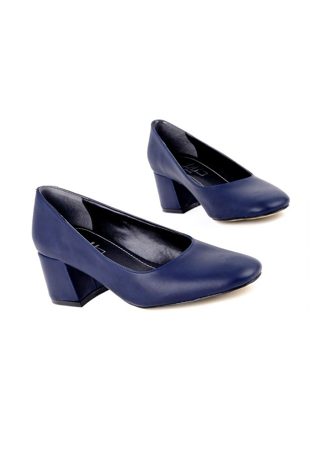 Modi Women's Heeled Shoes Blunt Toe-Navy Blue
